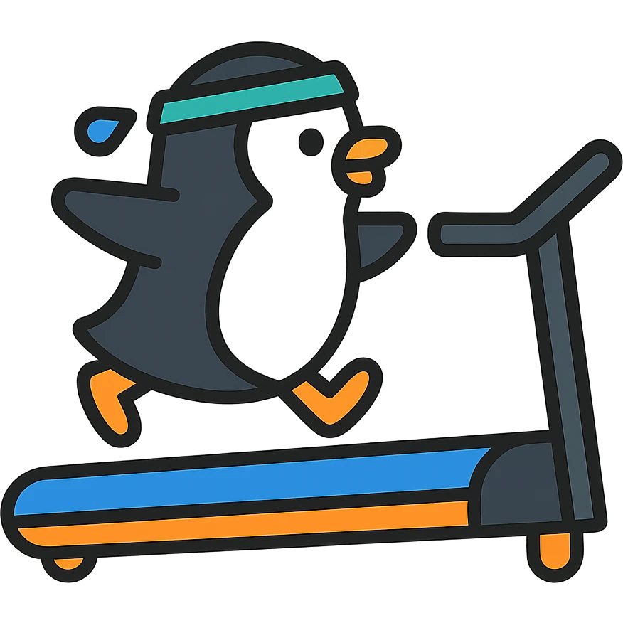 A penguin running on the treadmill emoji