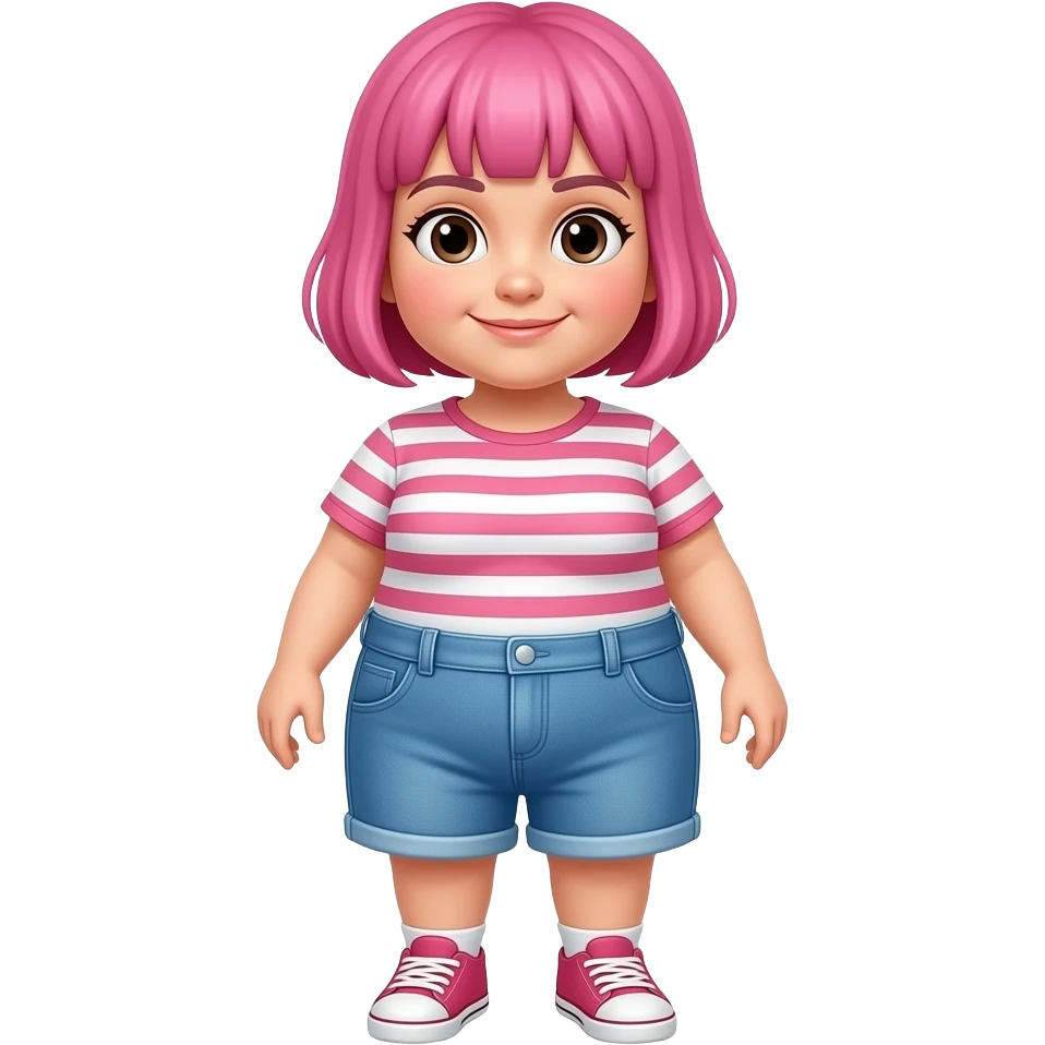 Chubby girl with short pink hair full body emoji