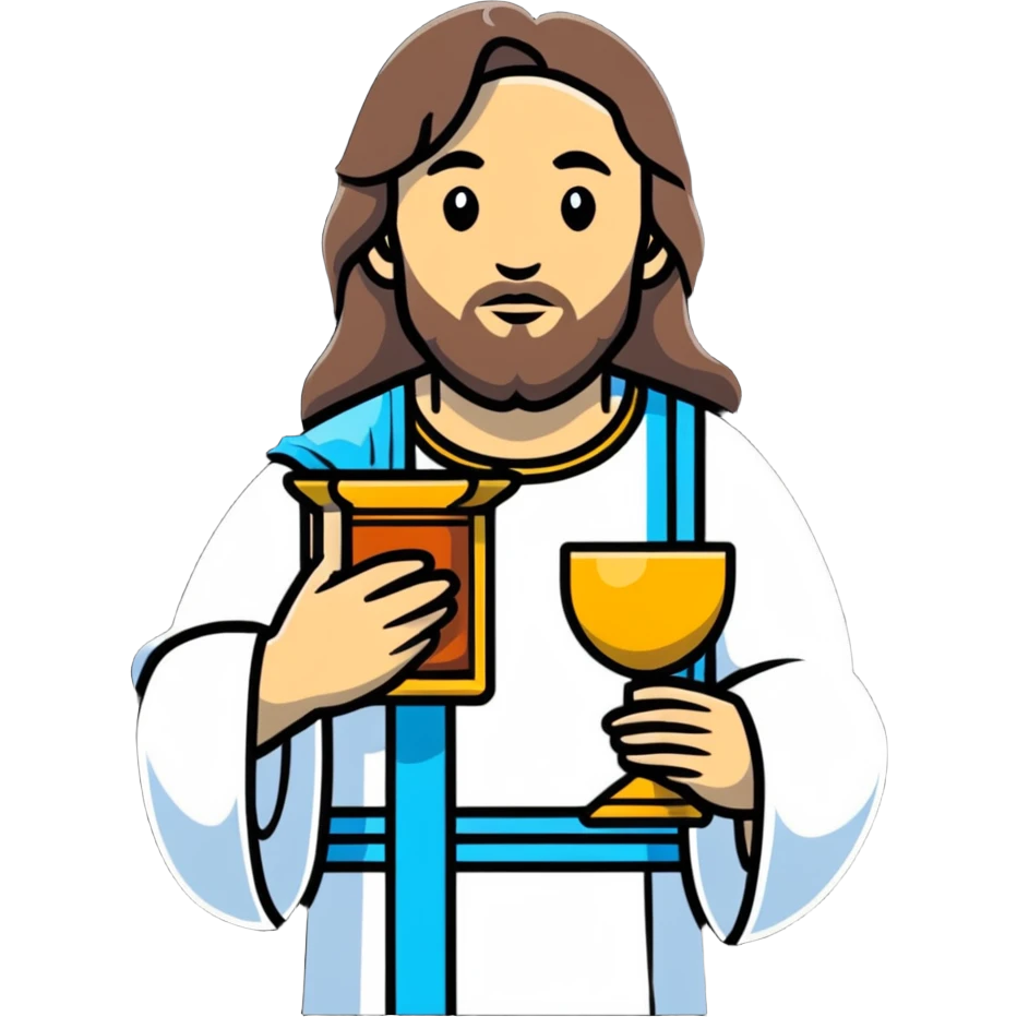 Jesus holding the Eucharist and chalice, celebrating mass emoji