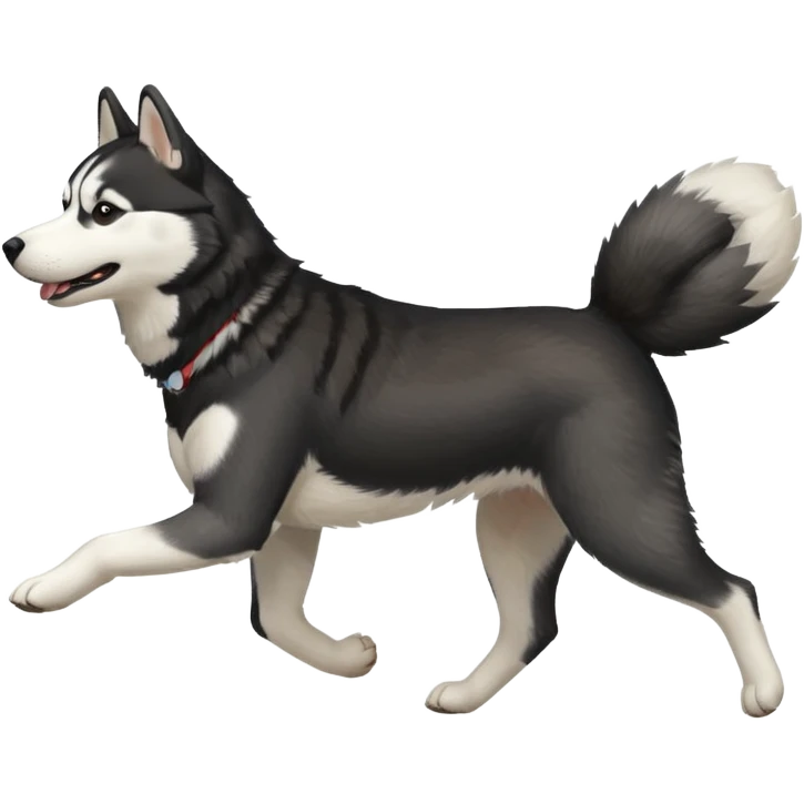 a black and white husky dog running towards the left facing left side profile emoji