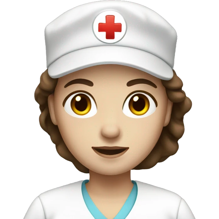 female nurse with brown hair, white skin emoji