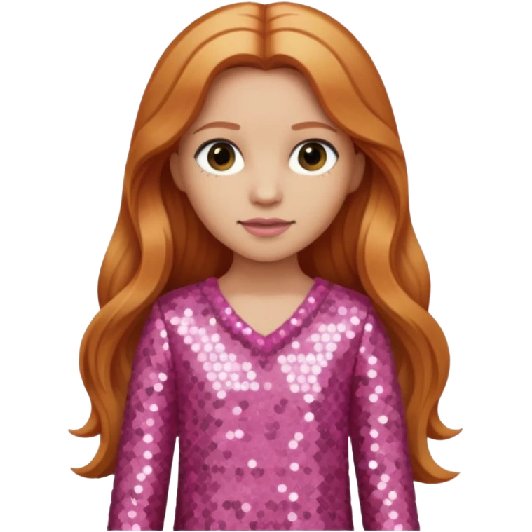 Carrie White with light skin, long reddish blonde hair, pink sequin outfit emoji