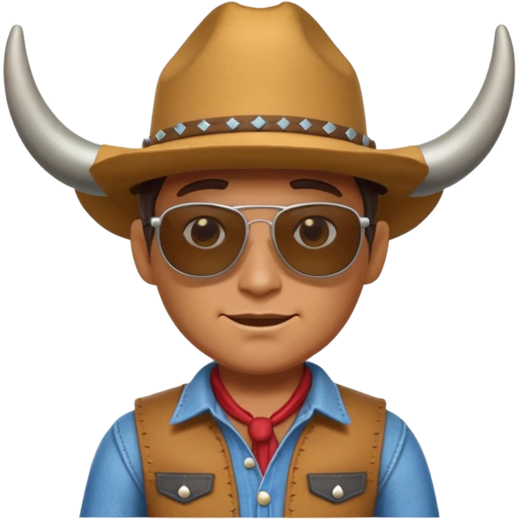 3D cartoon horned character portrait, wearing sunglasses, cowboy outfit, centered, clean background, no text, no watermark
 emoji