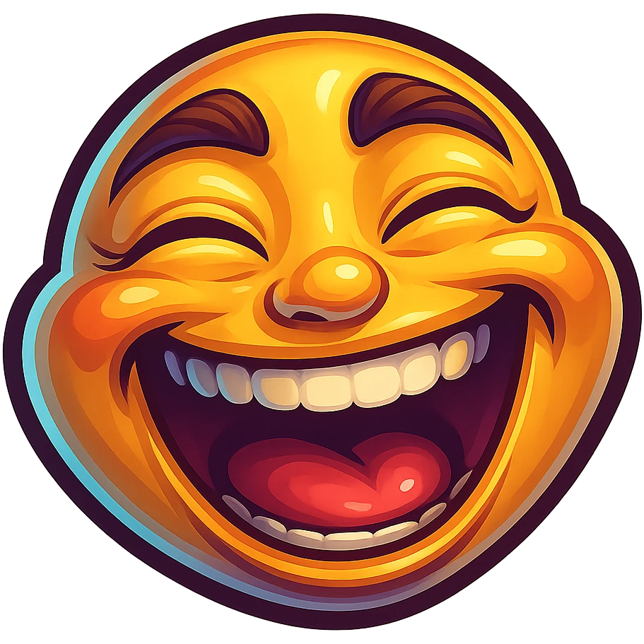 Create a cartoon sticker with a laughing expression in the style of Flux Pro, with a transparent background. The style should reflect the vibrant and detailed characteristics of Flux Pro style. emoji