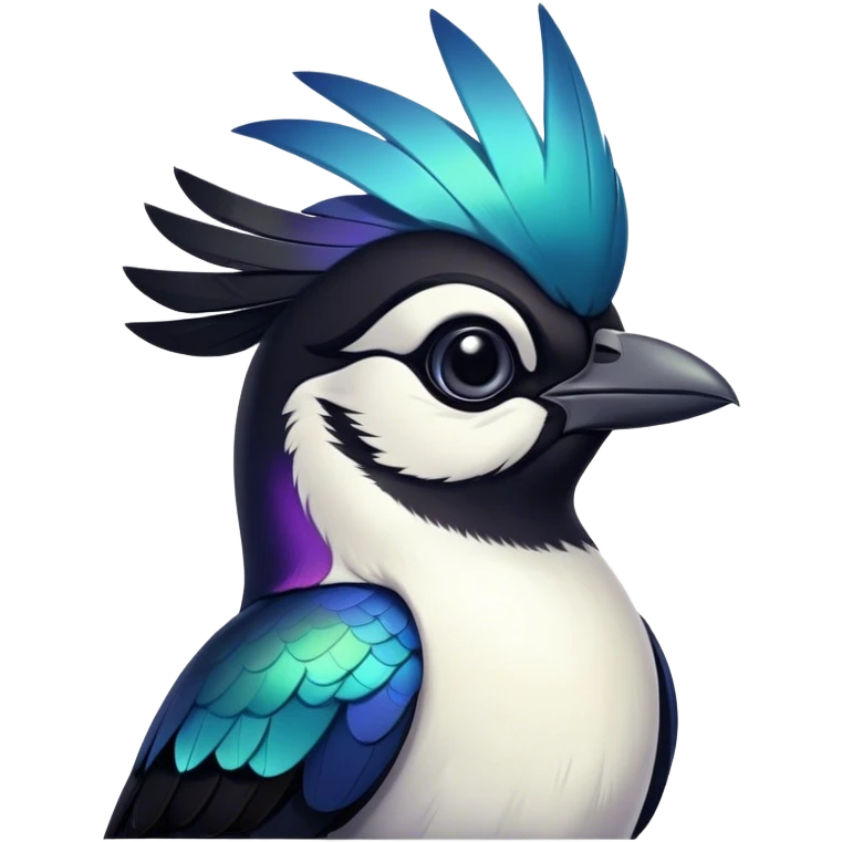 Cinematic Noble Magpie Portrait Emoji, Poised and sleek, with striking, iridescent black and white plumage, a sharp, inquisitive beak, and intense, observant eyes, Simplified yet sharp and sophisticated features, highly detailed, glowing with a soft, urban gleam, high shine, intelligent and graceful, stylized with an air of mischievous charm, focused and alert, soft glowing outline, capturing the essence of a watchful and confident magpie that appears ready to dart out of the screen with effortless authority! emoji