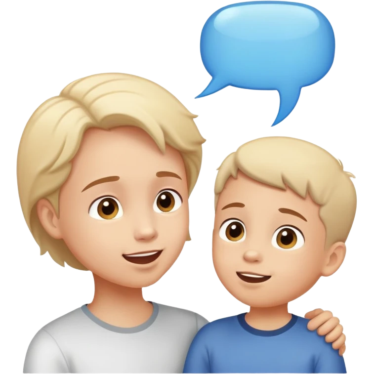 a child talking with a parent, happy and expressive, with speech bubble emoji