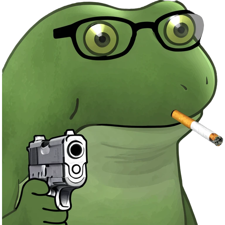 bufo frog meme with a cigarette, MLG glasses, and a pistol emoji