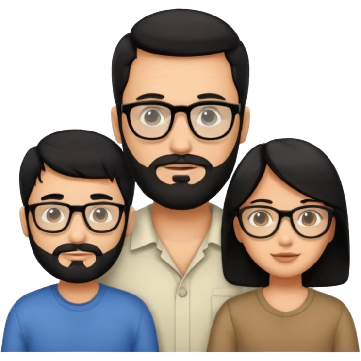 A family of a man, a woman and a boy, tanned, having black hair, the man wears glasses and has a beard.  emoji