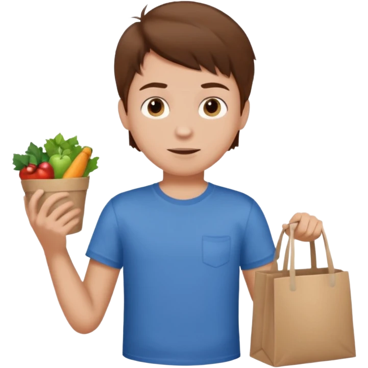 Boy going to the store for shopping, cartoon illustration, white background emoji