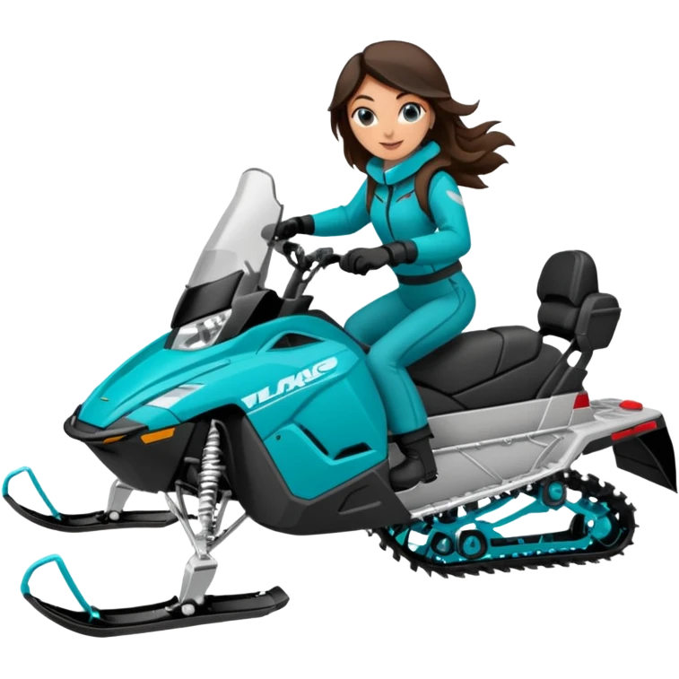 Can you create an emoji of a brunette girl on a teal polaris khaos 850 155 snowmobile doing a wheelie emoji