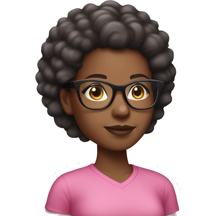 Black girl with afro ponytail and clear glasses with pink shirt emoji