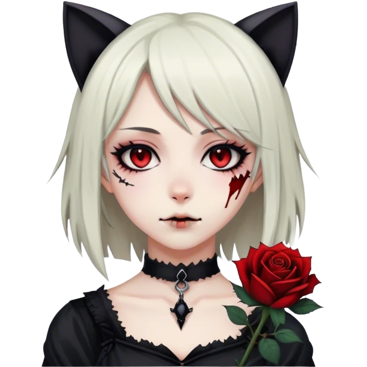 Bloody black rose anime gothic emo  beautiful gorgeous cool edgy cute lady with cat ears emoji