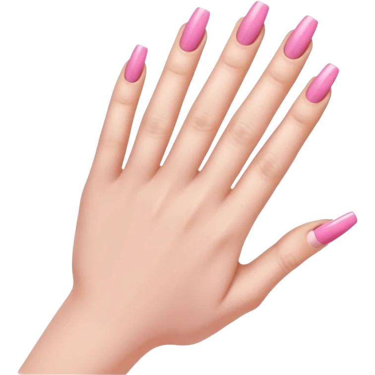  pink close-up of a hand with beautifully manicured nails, glossy pink nail polish, elegant nail shape, soft lighting and shadows, realistic style, emoji