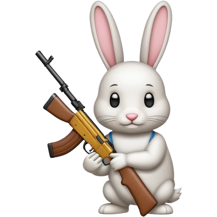 Crea un emoji de un conejo sosteniendo una  Ak47 emoji
