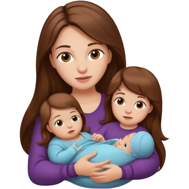 "Woman with long brown hair and fair skin holding a baby with fair skin."
 emoji