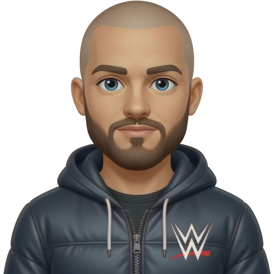 Azme ha un chico con barba y calvo con el logo de wwe en la americana. emoji