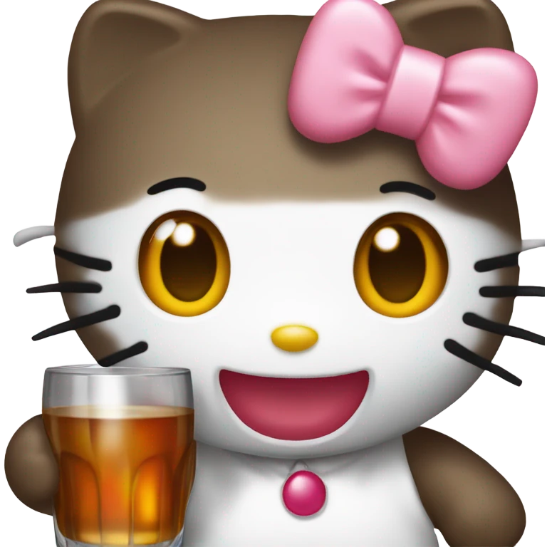 Hello Kitty, drinking Hennessy not full body emoji