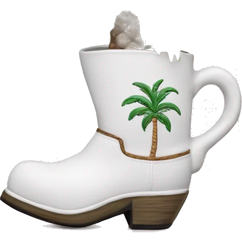 White cowgirl boot vase with palm tree  emoji