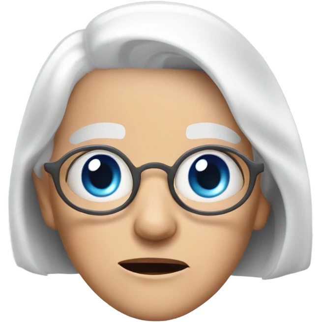 An old Woman 50 years with white hair and Bob cut with a broken tablet in the Hand an shocked and Blue eyes emoji