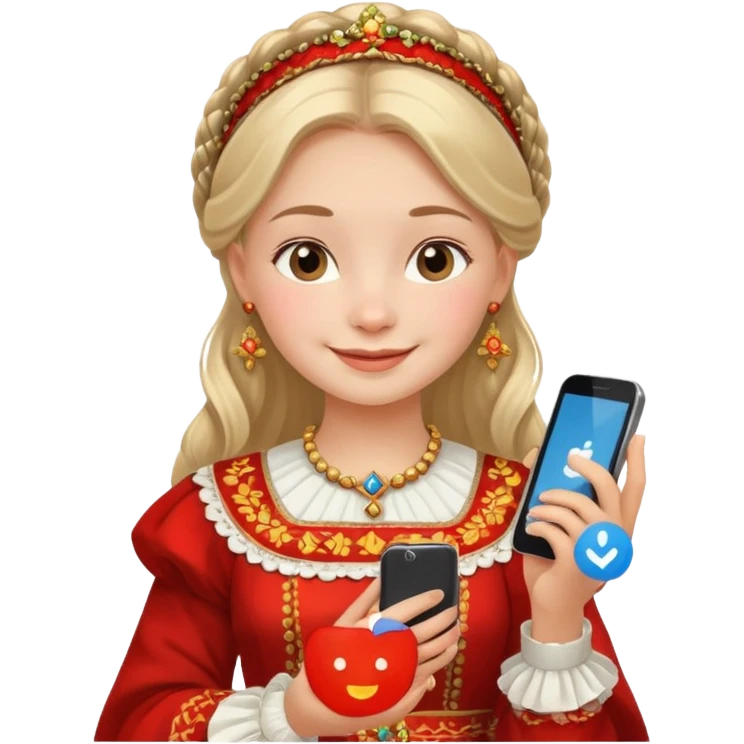 russia girl with custome dress and smartphone emoji