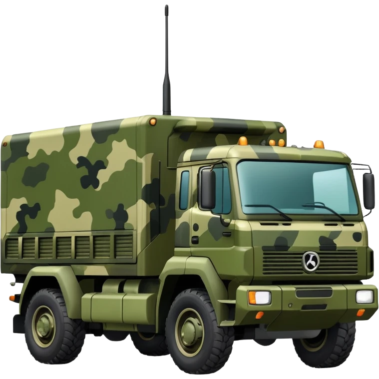 A truck in camouflage green with a realistic electronic warfare system emoji