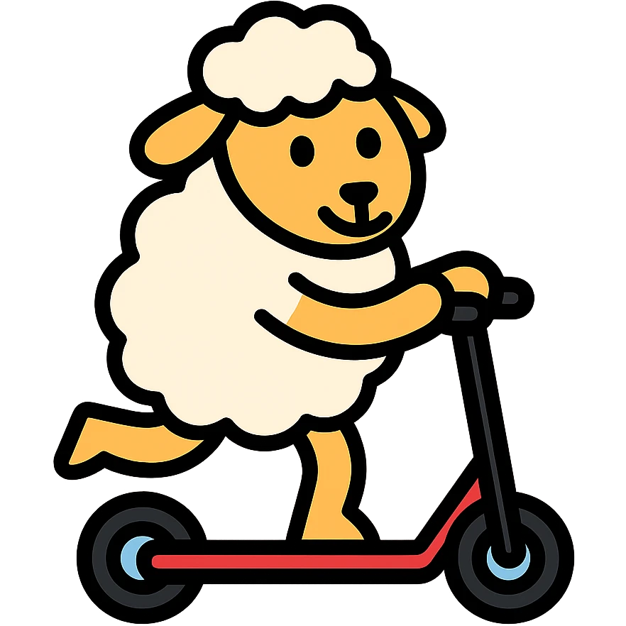 cartoon sheep on a scooter icon emoji
