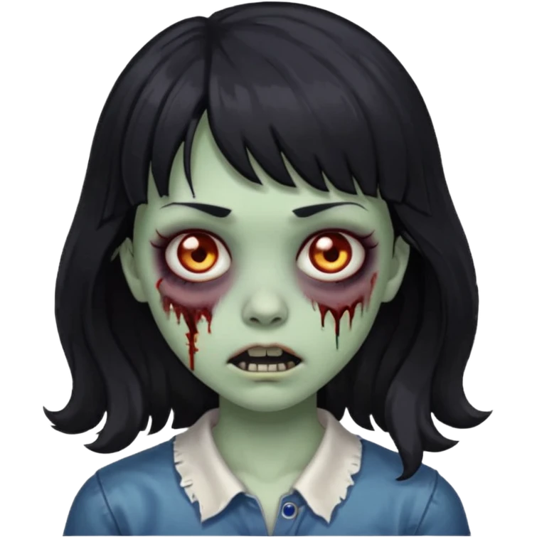 Zombie girl with medium wavy hair and bangs. emoji