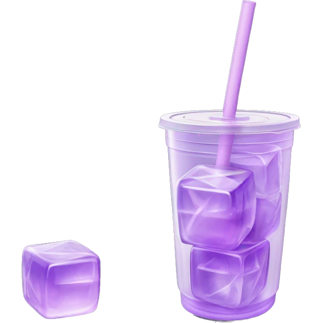 Realistic plastic cup and lid with Transluscent Light purple soda and large ice cubes inside and one straw through the top of the lid. emoji