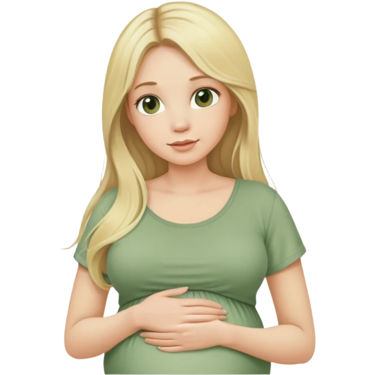 Beautiful Pregnant woman blonde with long hair sage green top emoji