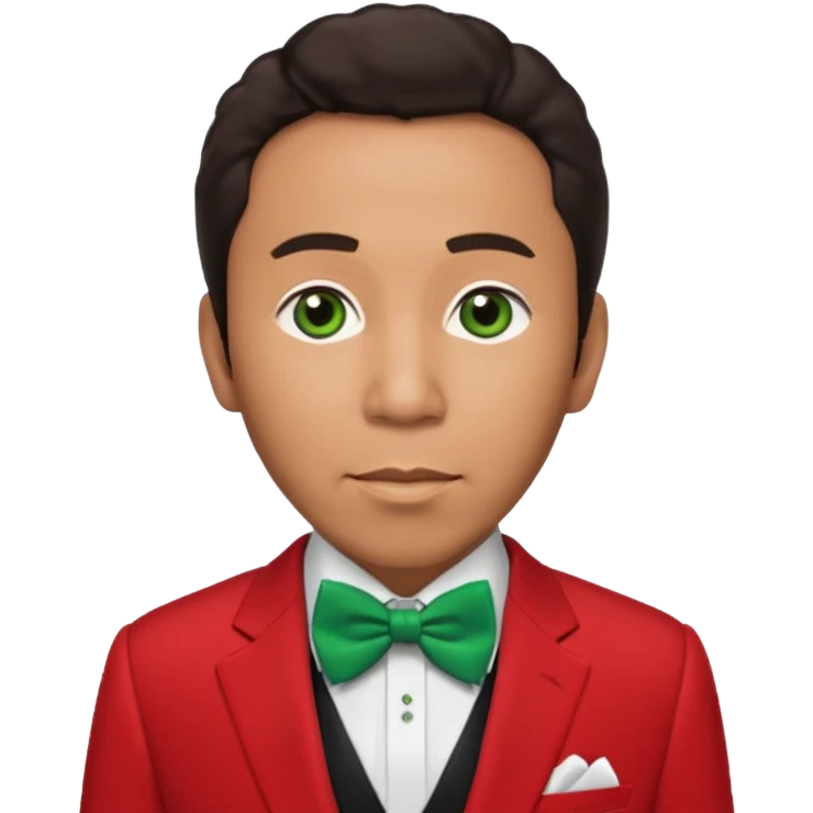 Smokey Robinson with dark brown hair, red suit with bow tie, green eyes emoji