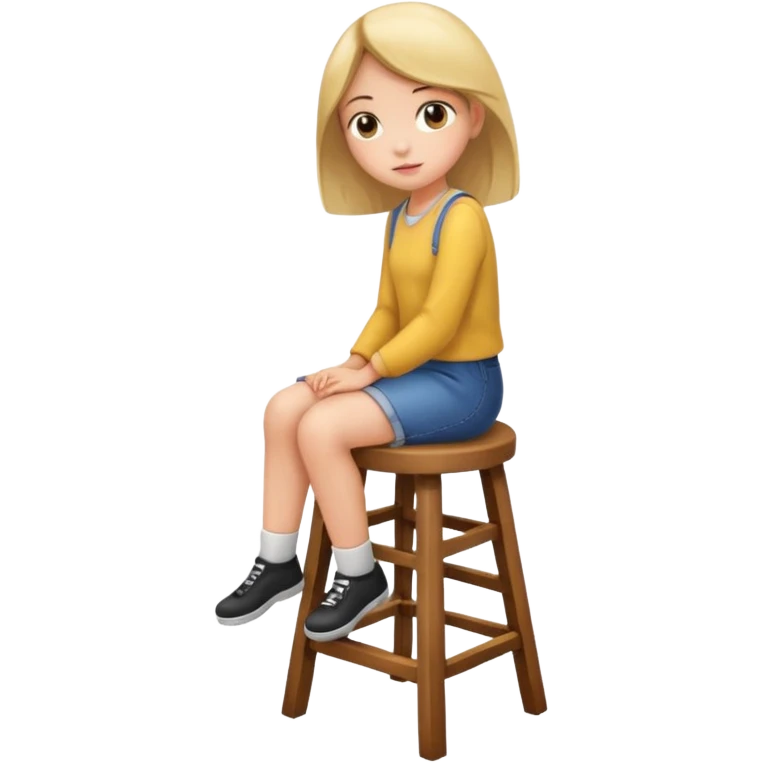 a girl is sitting on a stool seeing toward left side emoji