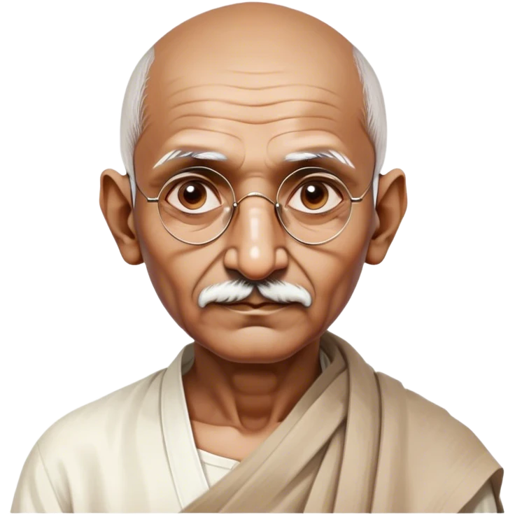 Cinematic Realistic Mahatma Gandhi Portrait Emoji, depicted as a humble, wise leader in simple attire with a serene determined expression, rendered with soft textures and warm natural lighting that captures his peaceful yet resolute spirit. emoji