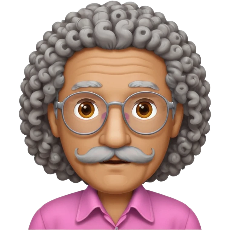 old guy with very curly hair and brown shades and big  pink mustache emoji