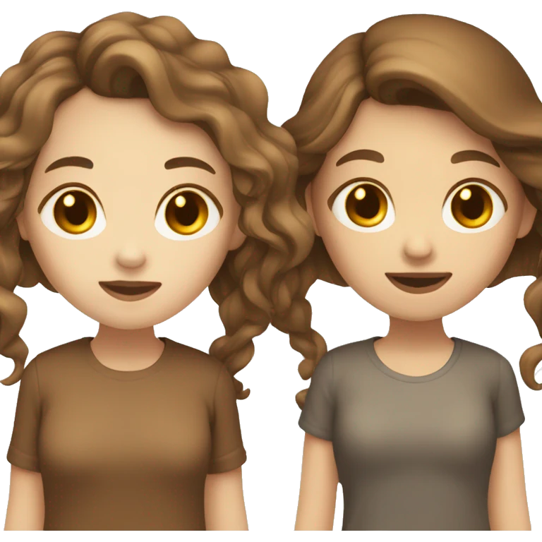 Two girls with white skin hugging each other one has wavy brown hair and the other has straight brown hair emoji