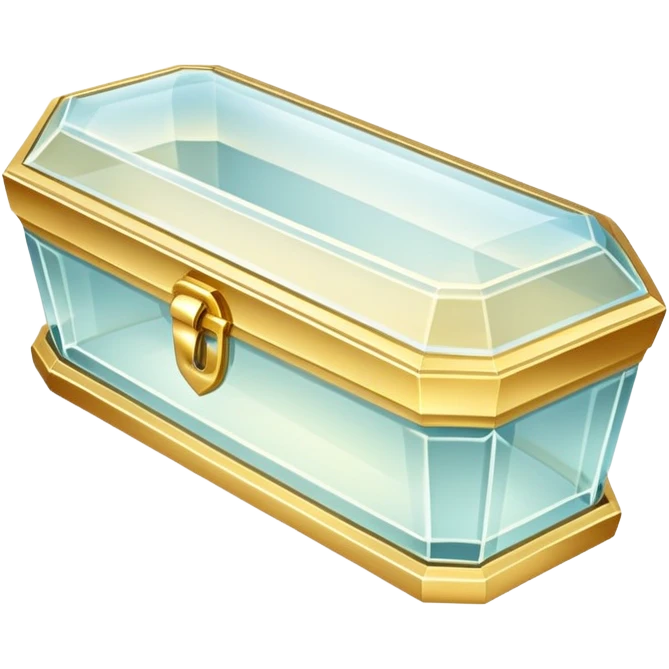 A delicate glass coffin with golden trim. Soft light reflects off the glass, adding an ethereal, fairy-tale glow emoji