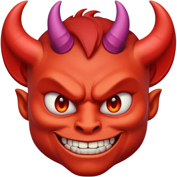 Demon cartoon emoji character, head and shoulders portrait (chest-up crop), centered face, confident and edgy expression, sharp eyes, subtle smirk, small curved horns, clean stylized face, not cute, not scary, modern emoji-style illustration, bold colors, smooth shading, high readability emoji
