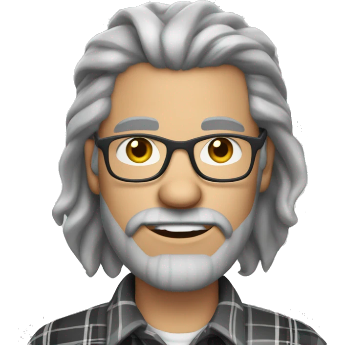 Gray warewolf mid 50s light skin man with long gray braid and a goatee with glasses and plaid shirt emoji