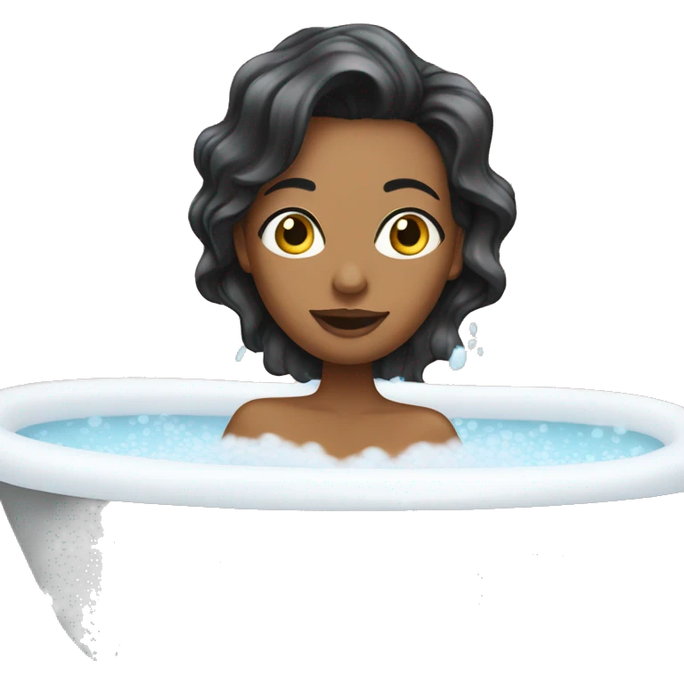 Brunette Woman taking a bubble bath in big bathtub emoji