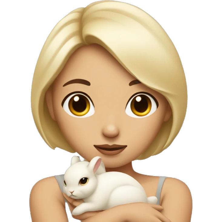 A beautiful  lady holding beige bunny eyes closed, calm    emoji
