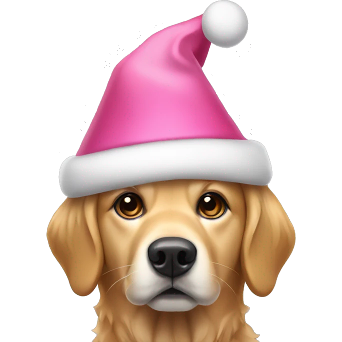 dog wearing pink christmas hat and the dog is a golden retriever  emoji