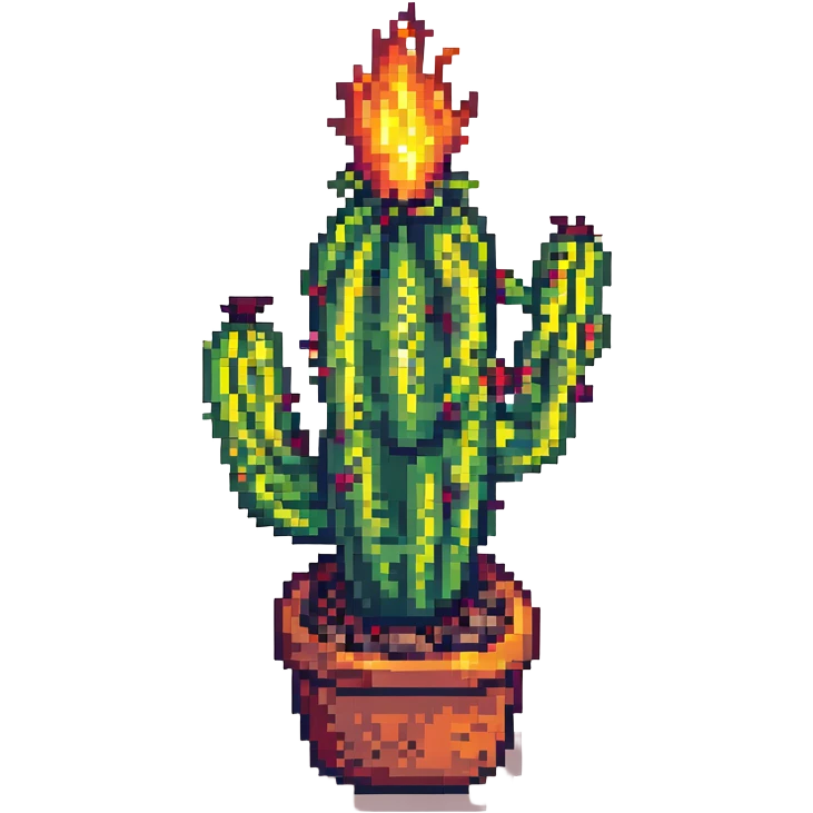 cactus on fire, pixel art style emoji