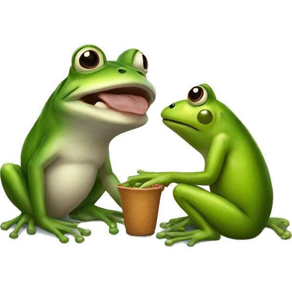 A frog with a dog trying to eat the frog emoji