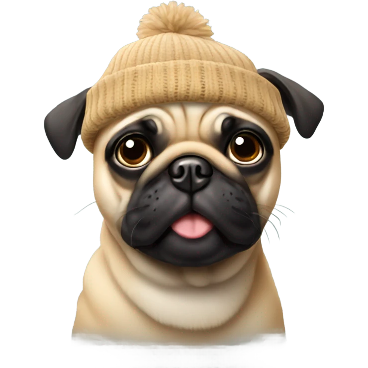 Fawn pug wearing beanie emoji
