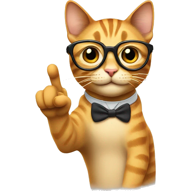 cat emoji with nerd glasses, pointing index finger up in the air emoji