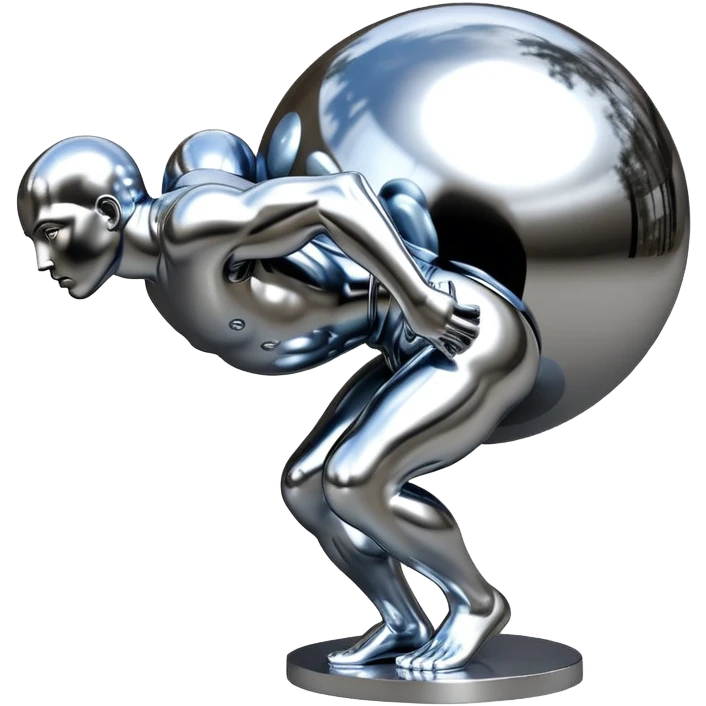sorayama Sisyphus carrying big sphere on his back sculpture emoji