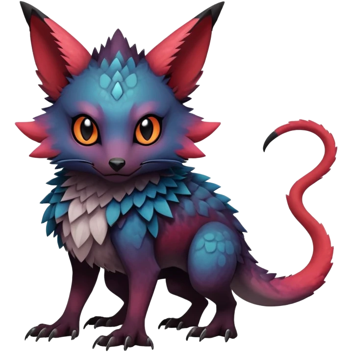 Gothic reddish Dark bright warm-gradient edgy exotic anthropomorphic painted Fakémon-Pokémon-Trico-Vernid-creature emoji