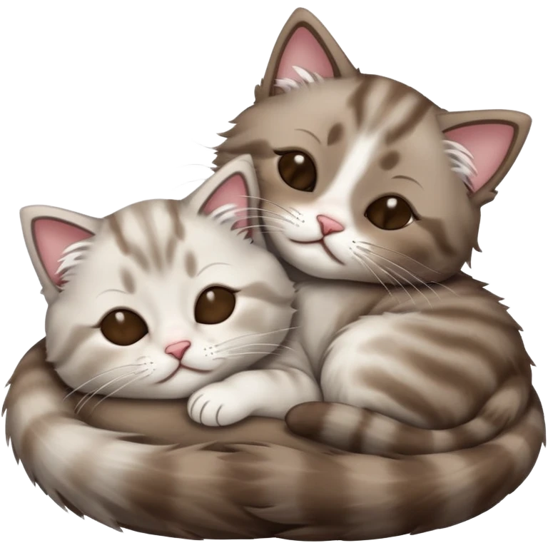 I'd like to get an emoji with 2 ragdoll kittens, looking cute and fun while they sleep, one dark brown and another silver tabby. emoji