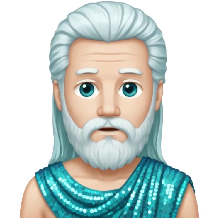 Uranus from Roman Deities with long white hair and beard, pale cyan sequin toga emoji