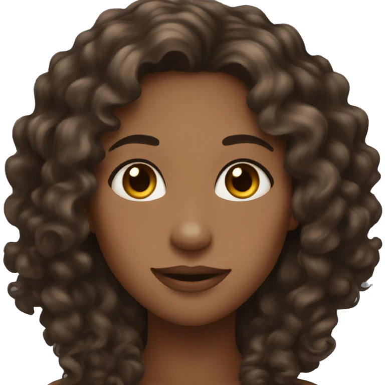 pretty brown woman with long curly dark brown hair and blushing emoji