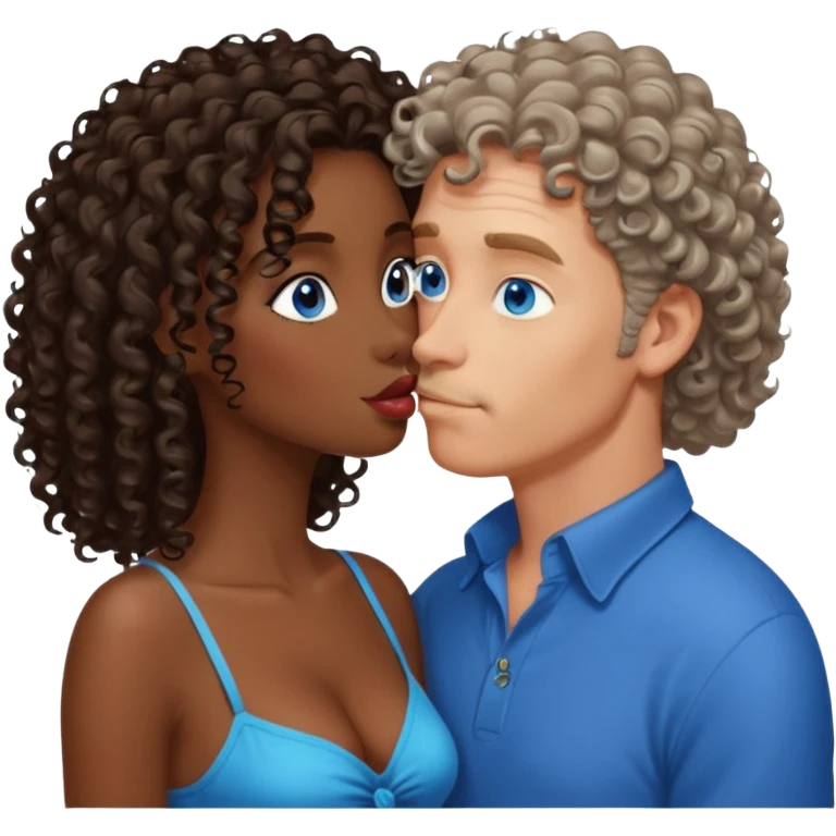 middle age blue eyed white man kissing a sexy dark skin girl curly locks emoji
